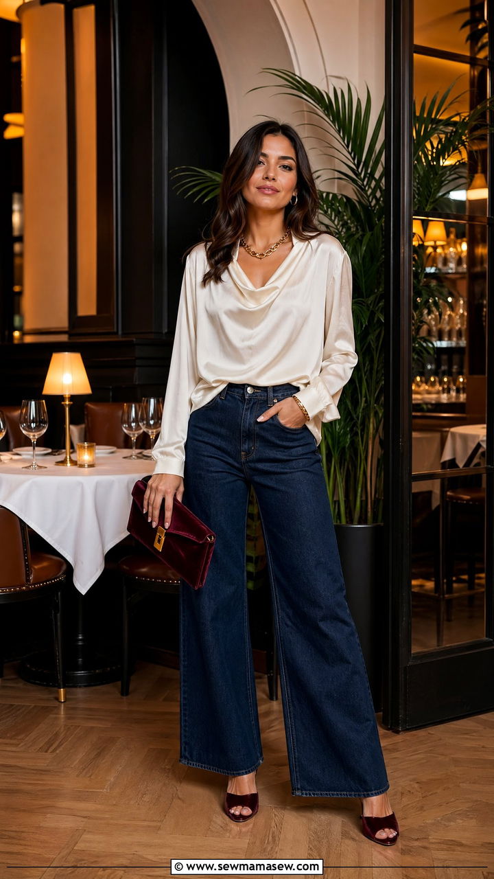 Wide Leg Jeans With Silk Blouse Outfit - 35 wide leg jeans outfit ideas for women