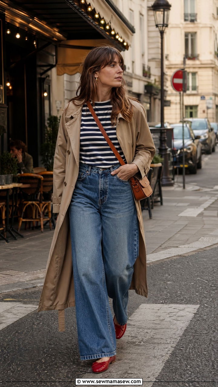 Wide Leg Jeans With Striped Top - 35 wide leg jeans outfits inspo