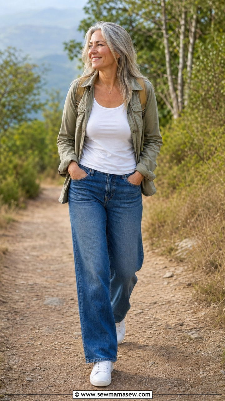 Wide Leg Jeans With Utility Jacket - 30 Wide leg jeans outfit ideas for women over 50
