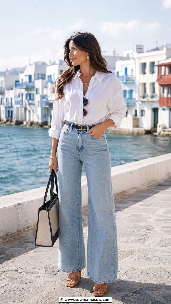 Wide Leg Jeans With White Shirt Outfit - 35 wide leg jeans outfit ideas for women