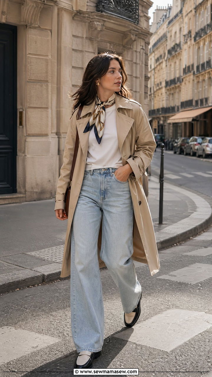 Wide Leg Jeans and Trench Coat - 35 wide leg jeans outfits ideas