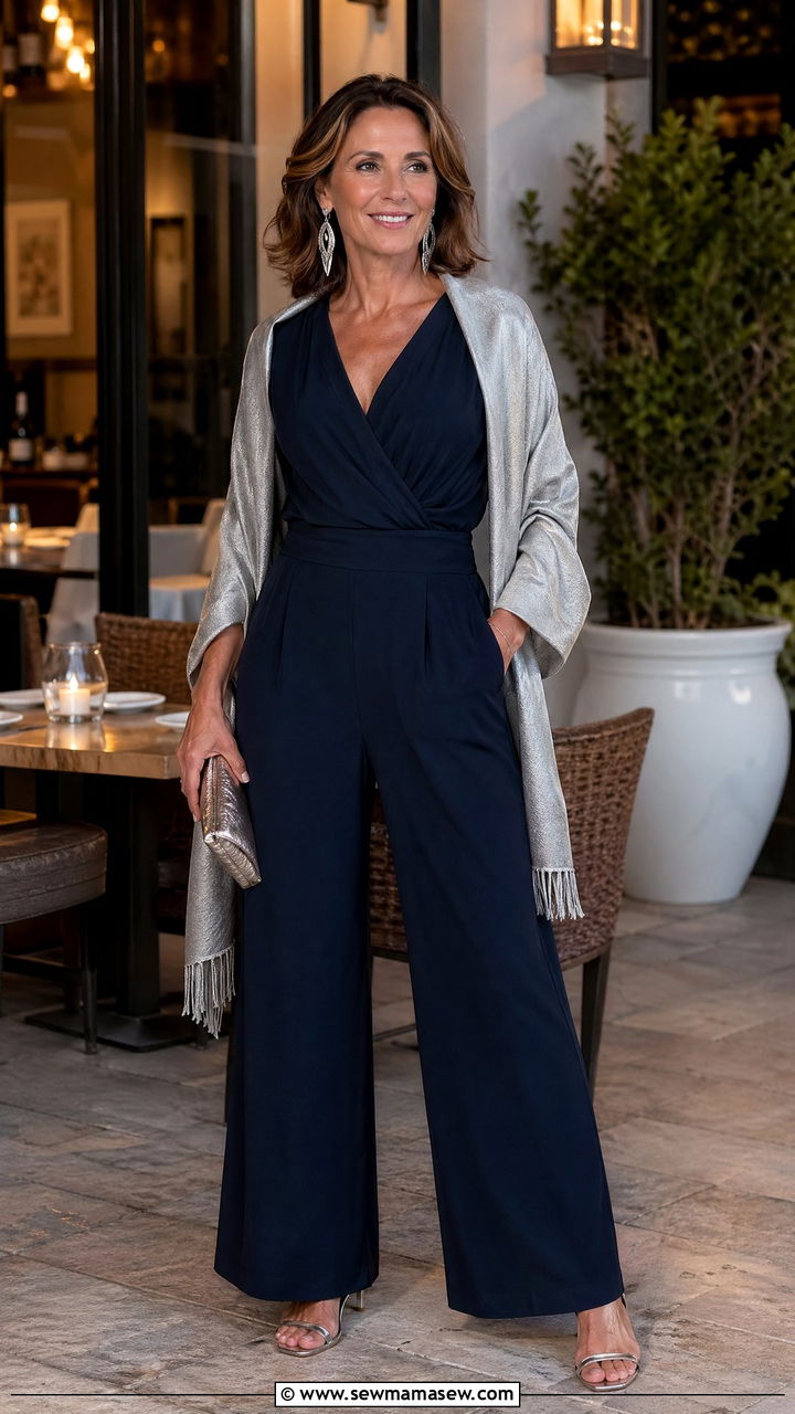 Wide Leg Jumpsuit Evening Travel Outfit - 35 Travel outfits for women over 40
