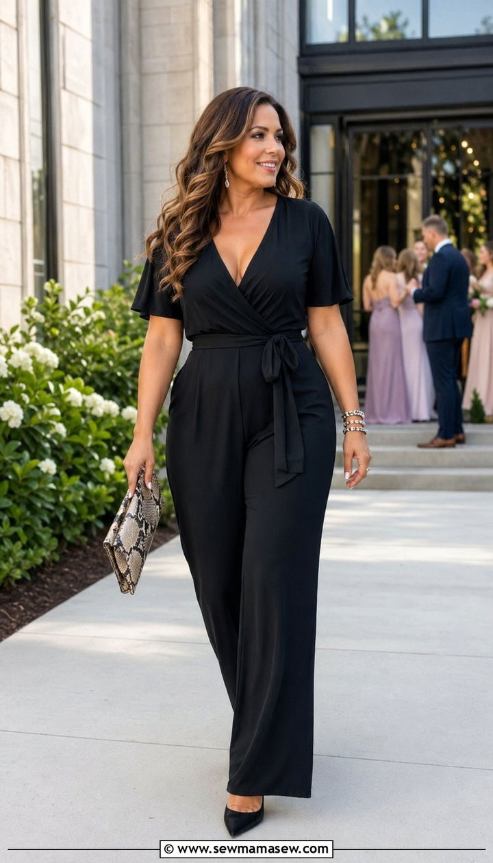 Wide Leg Jumpsuit Wedding Guest Outfit - 30 Wedding guest outfits for pear shape