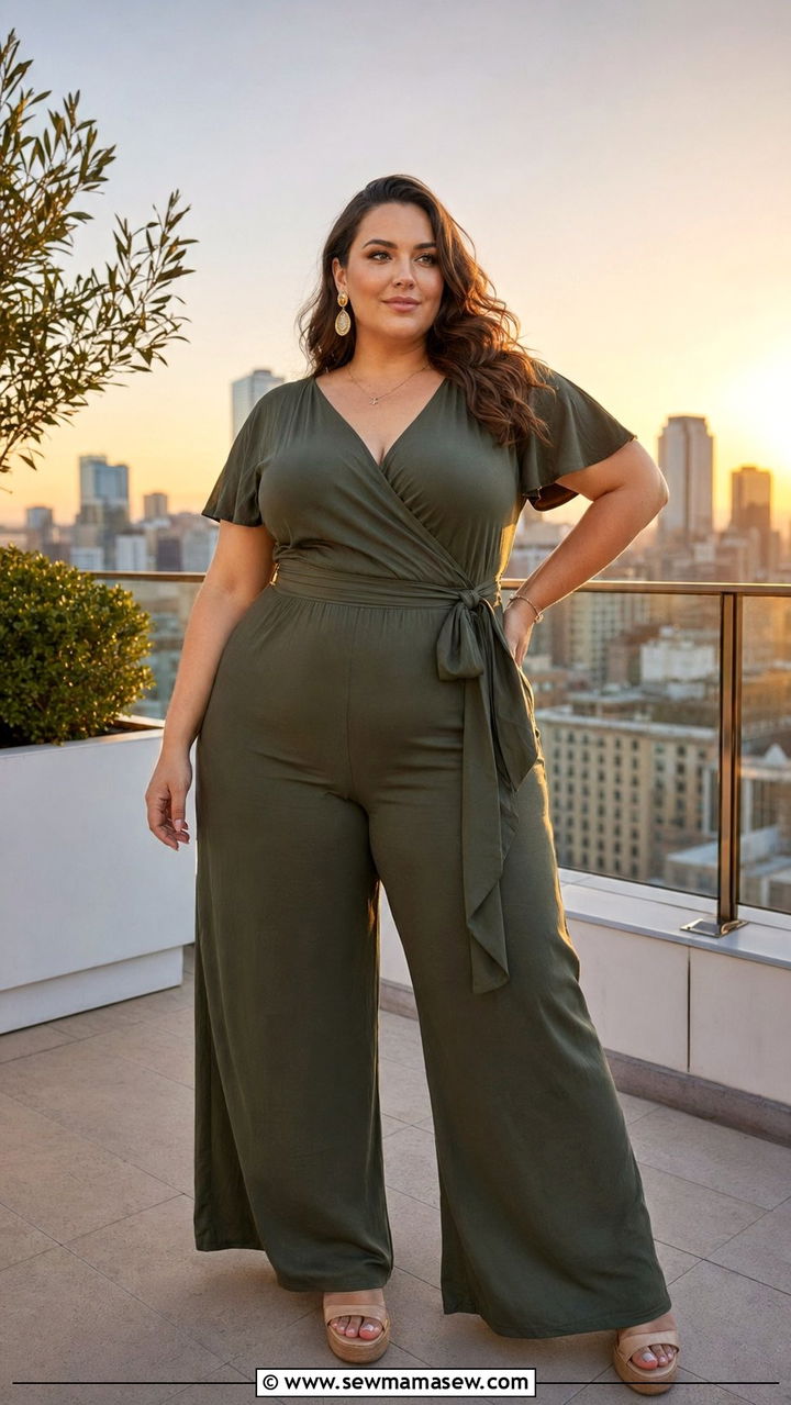 Wide Leg Jumpsuit With A Belted Waist - 35 Postpartum outfit ideas plus size