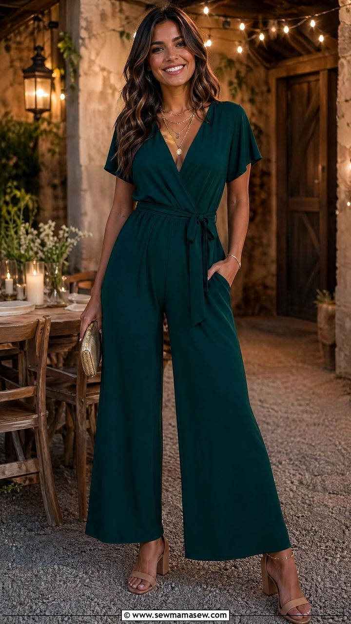 Wide Leg Jumpsuit With Block Heels For Sisterhood Retreat Dinner - 35 Sorority outfit ideas