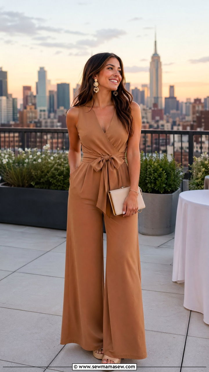 Wide Leg Jumpsuit with Platform Sandals - 35 Summer rooftop outfits