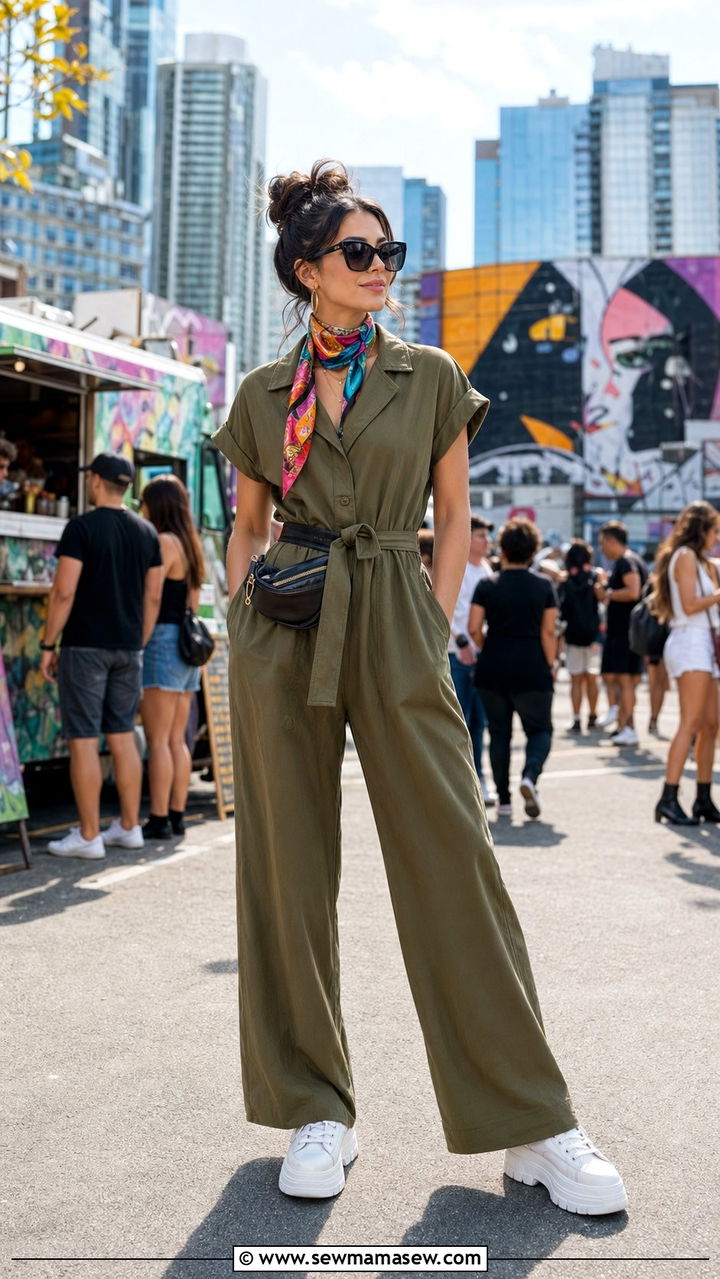 Wide Leg Jumpsuit with Platform Sneakers - 30 What to wear to a summer festival