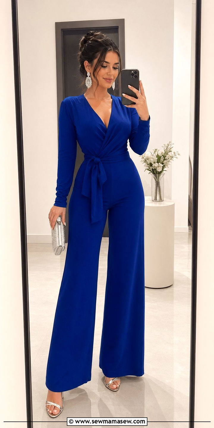 Wide Leg Jumpsuit with Statement Earrings - 30 wedding guest outfits for hourglass body
