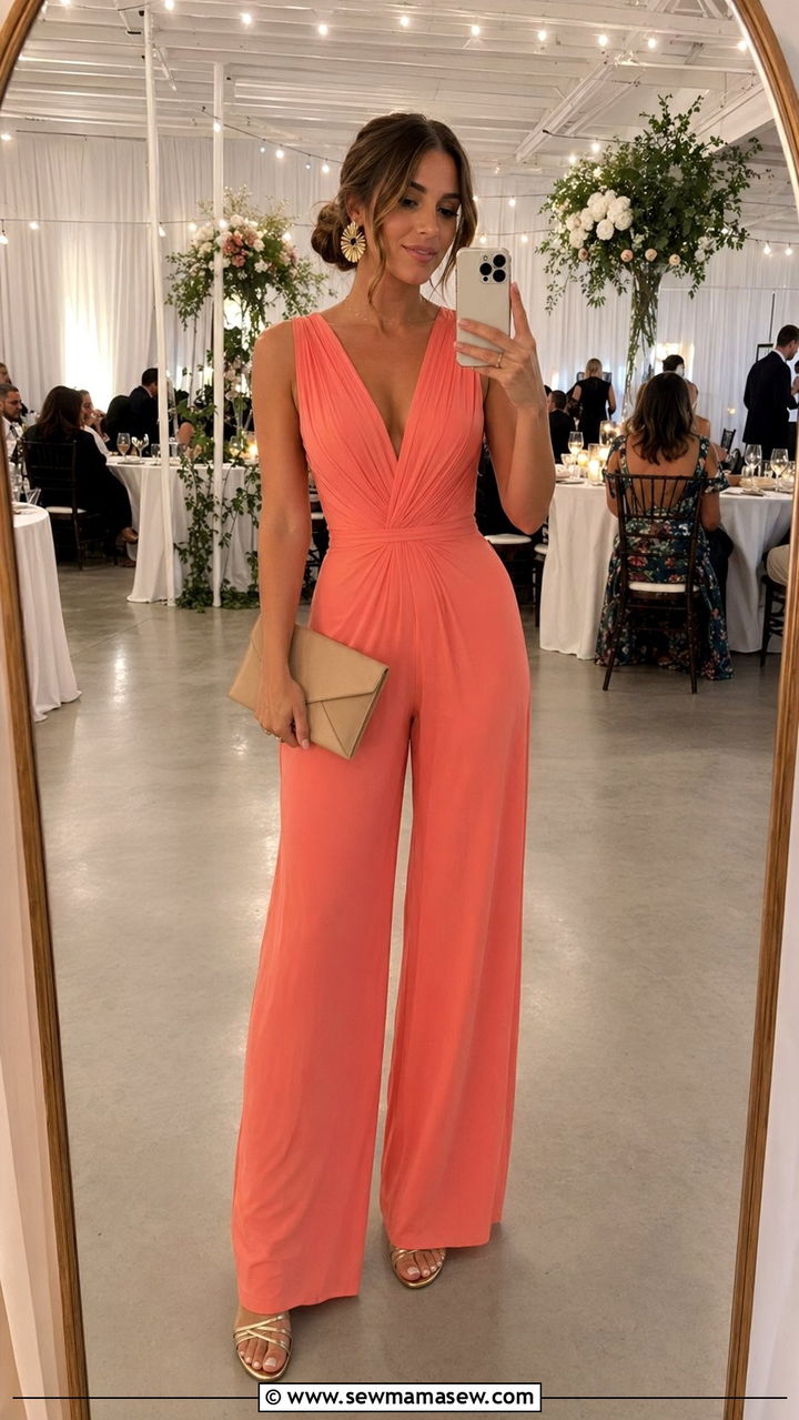 Wide Leg Jumpsuit with Statement Earrings - 30 What to wear to a summer wedding