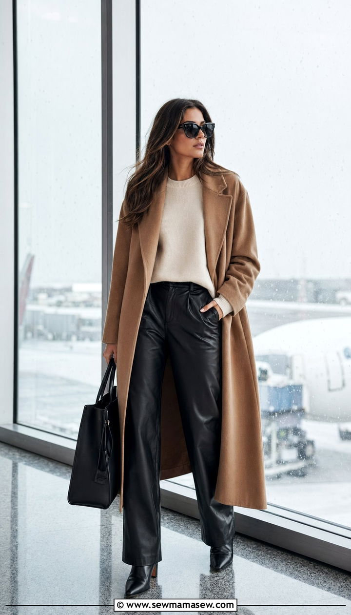 Wide Leg Leather Pants Airport Outfit Winter - 30 Airport outfit ideas with wide leg pants