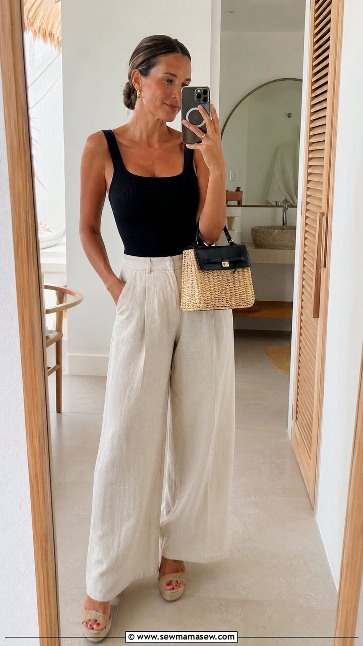 Wide Leg Linen Pants With A Knit Tank And Espadrilles - 35 Spring weekend getaway outfits