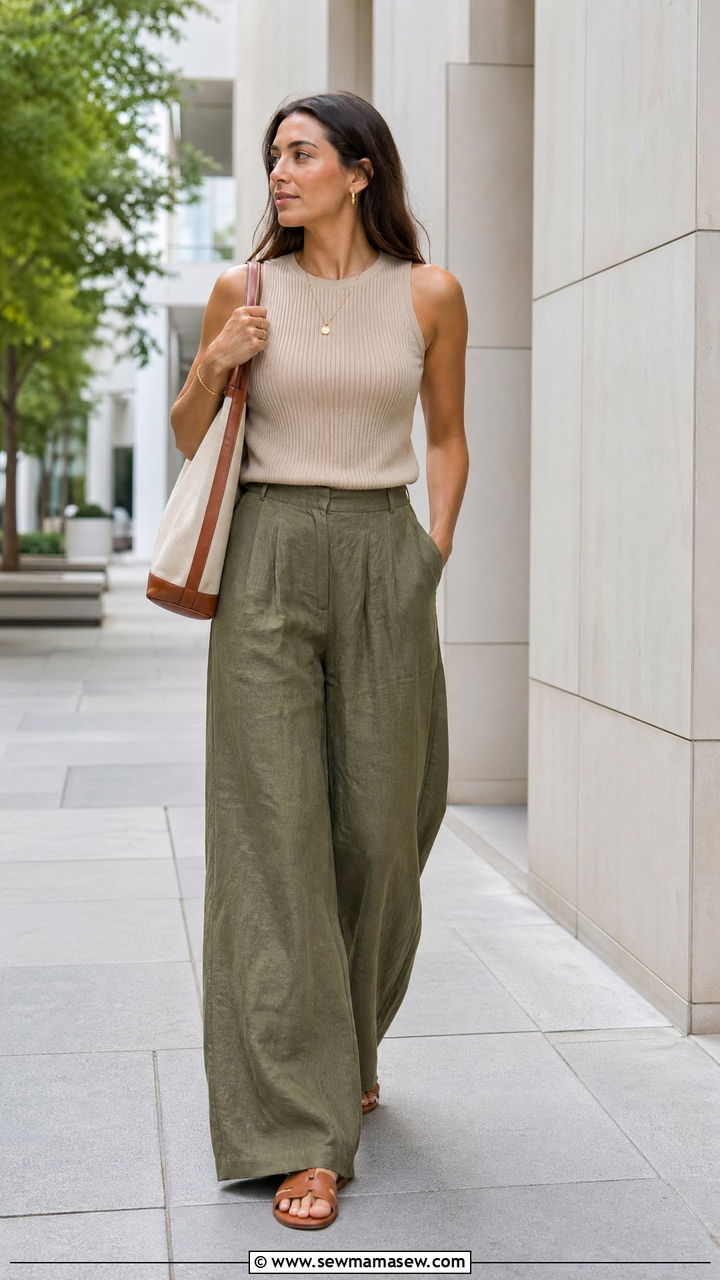 Wide Leg Linen Pants With Sleeveless Knit Top - 35 vacation outfits 2026