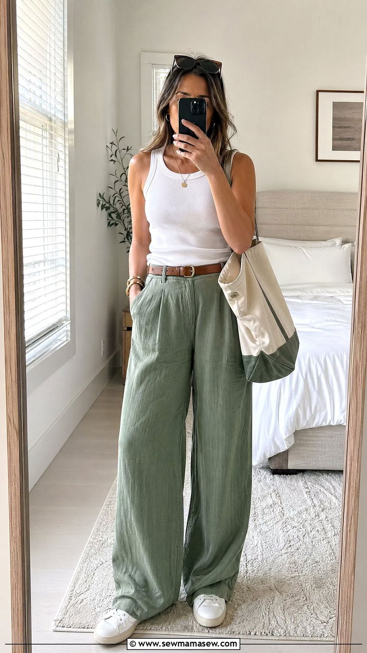 Wide Leg Linen Pants with Tank Top Spring Outfit - 35 Spring linen outfits