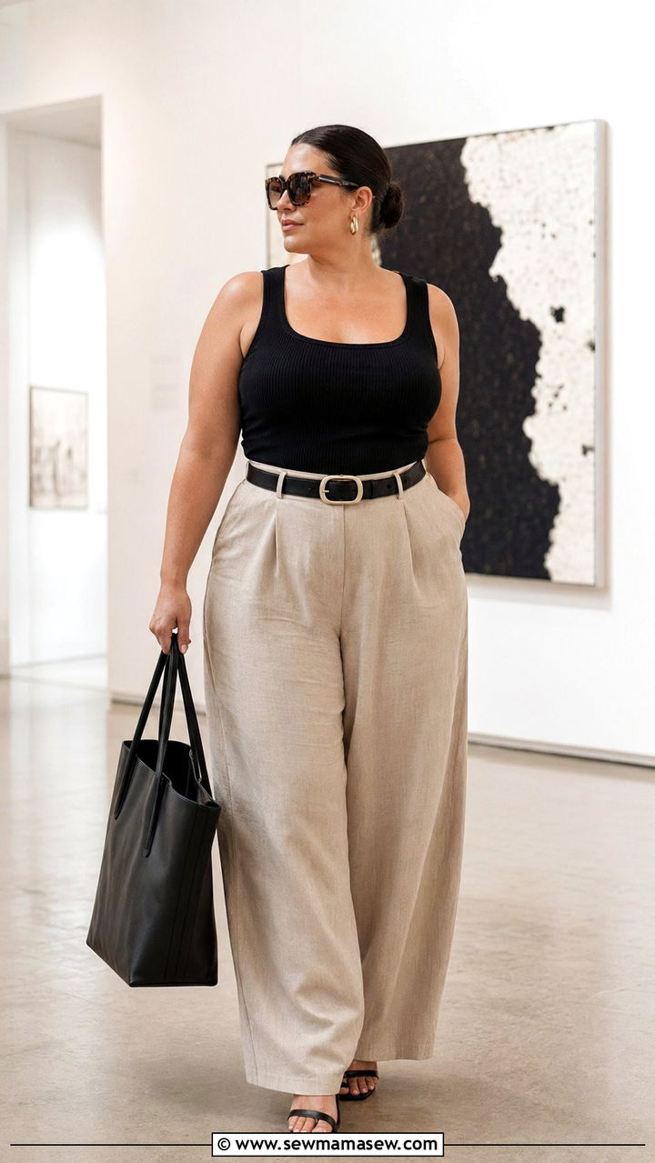 Wide Leg Linen Trousers Fitted Tank Plus Size - 35 Plus size outfit ideas size 22 summer