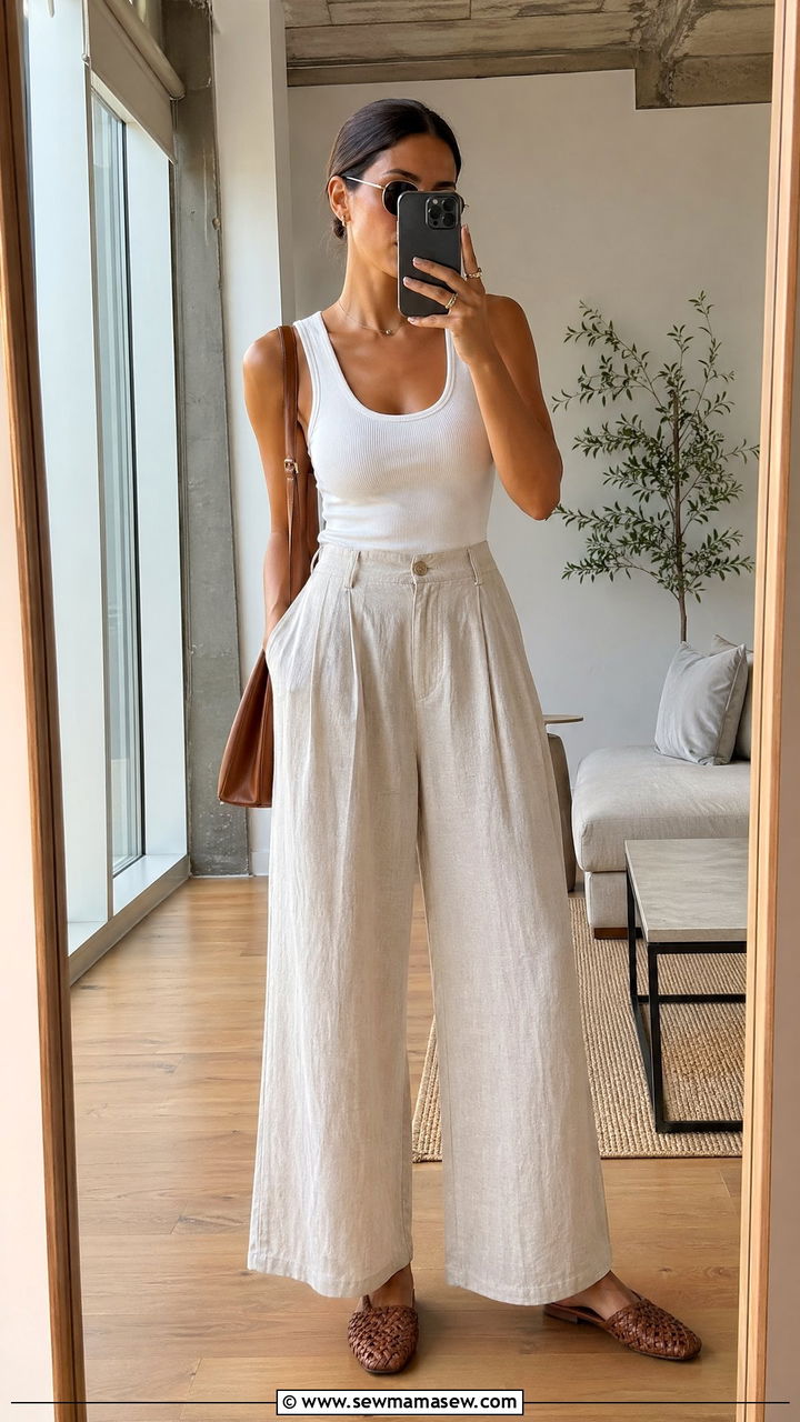 Wide Leg Linen Trousers With Ribbed Crewneck Tank Summer Outfit - 35 Summer outfit essentials 2026
