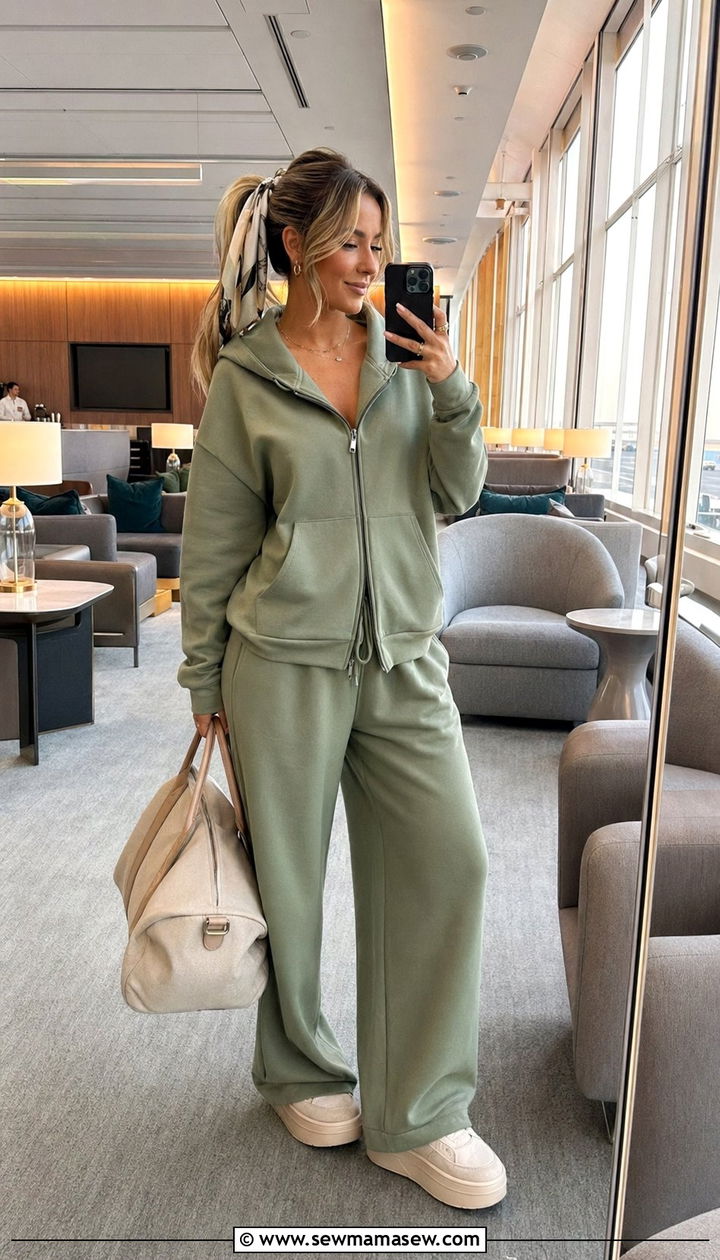 Wide Leg Lounge Pants Matching Set Airport Outfit - 30 Airport outfit ideas with wide leg pants