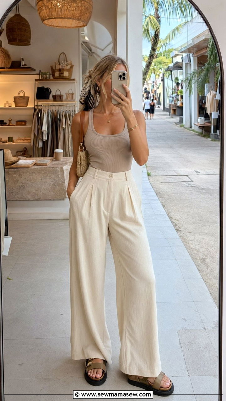 Wide Leg Pants And Fitted Tank Bali Outfit - 30 Bali summer outfit ideas