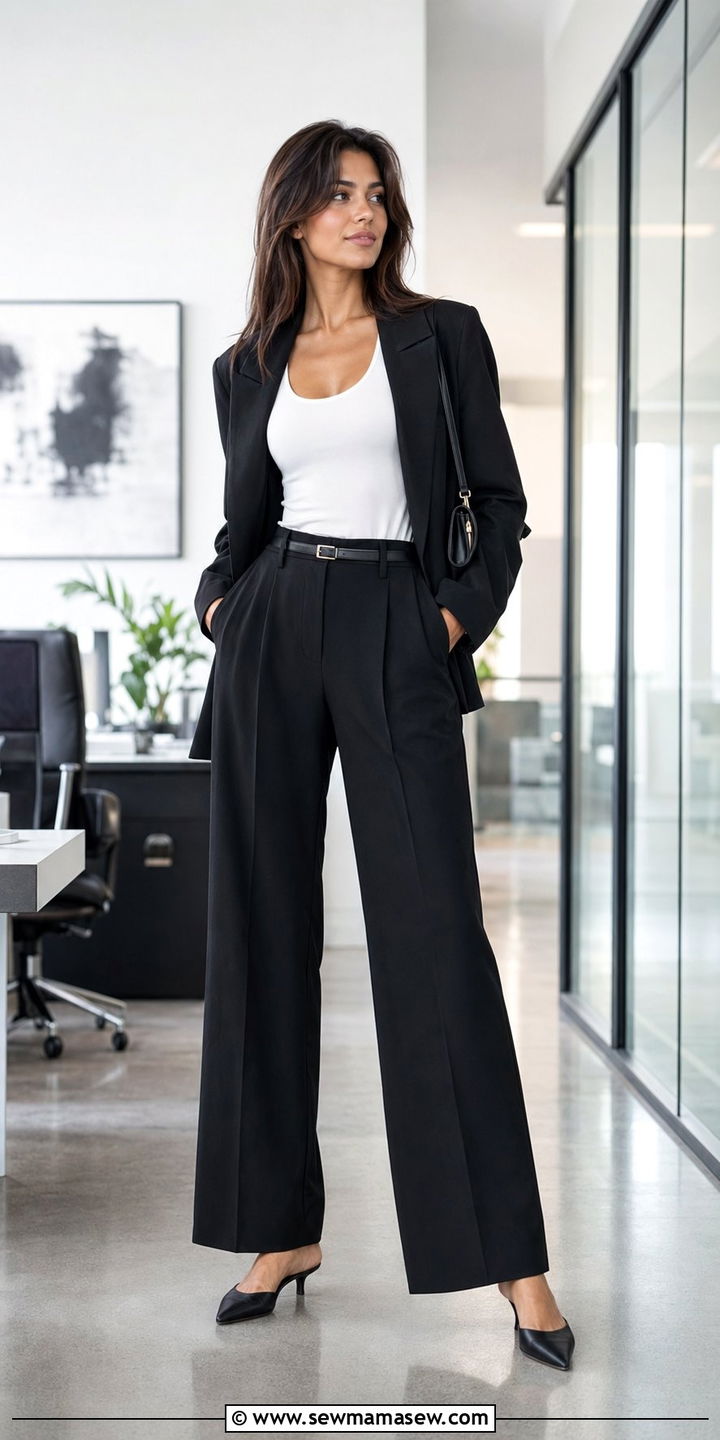 Wide Leg Pants With Bodysuit And Oversized Blazer - 30 Wide leg pants outfit ideas for work