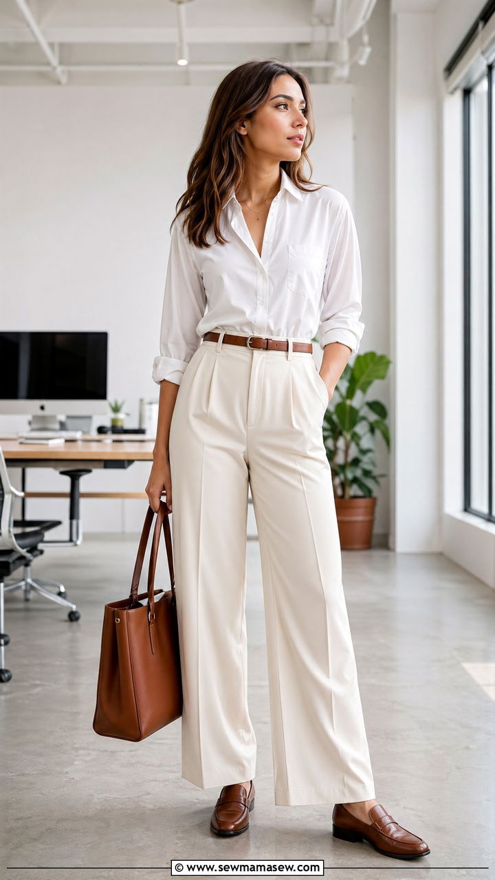 Wide Leg Pants With Button Down Shirt - 35 wide leg pants outfits inspo