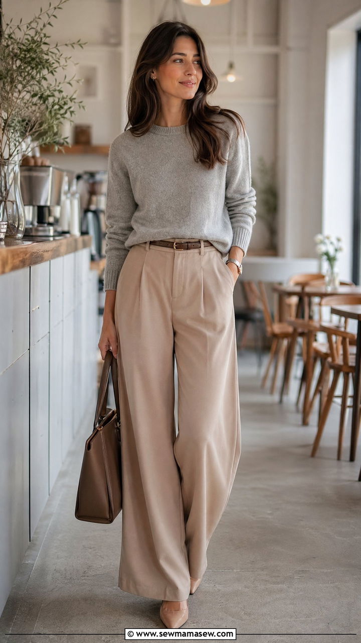Wide Leg Pants With Cashmere Sweater - 35 wide leg pants outfits for women