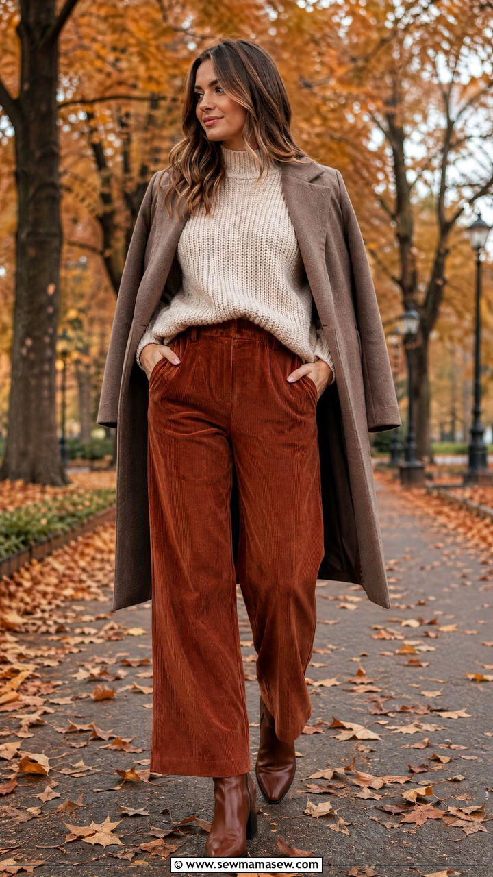 Wide Leg Pants With Chunky Knit Sweater - 35 wide leg pants outfits for women