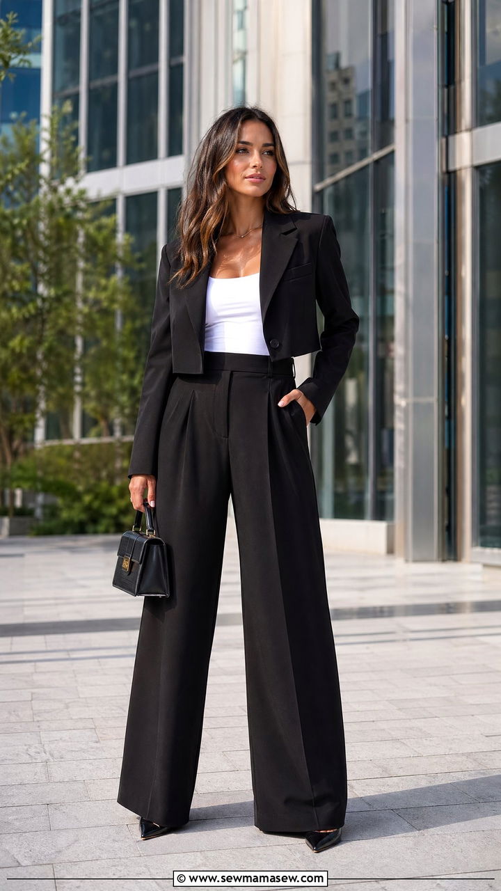 Wide Leg Pants With Crop Blazer - 35 wide leg pants outfits inspo