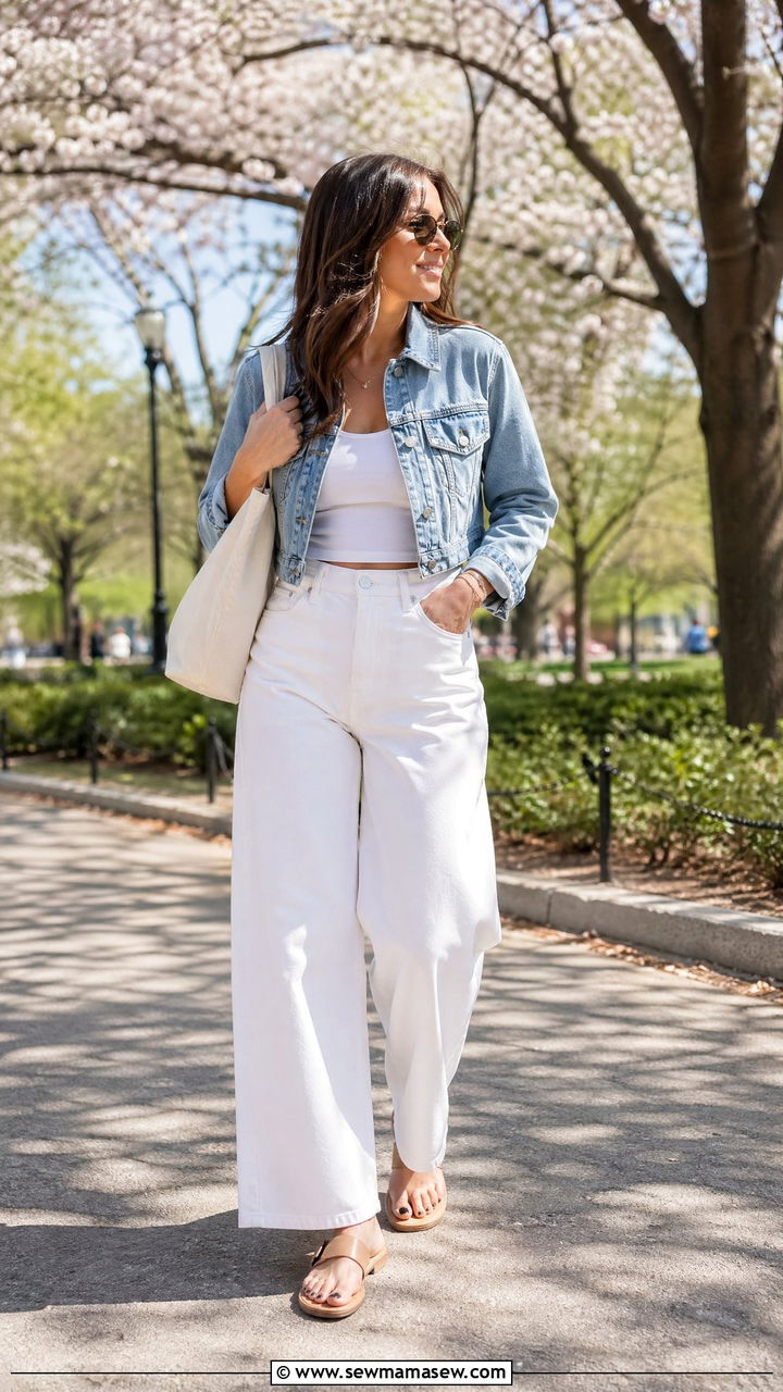 Wide Leg Pants With Denim Jacket - 35 wide leg pants outfits inspo