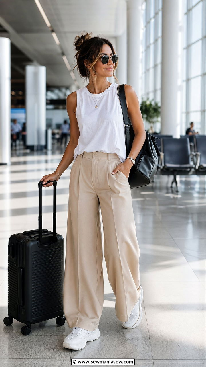 Wide Leg Pants With Muscle Tank - 35 wide leg pants outfits inspo