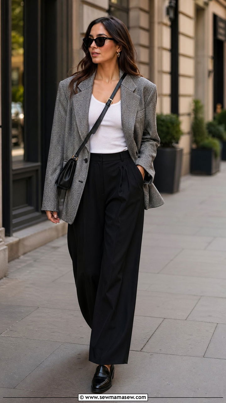 Wide Leg Pants With Oversized Blazer - 35 wide leg pants outfits for women