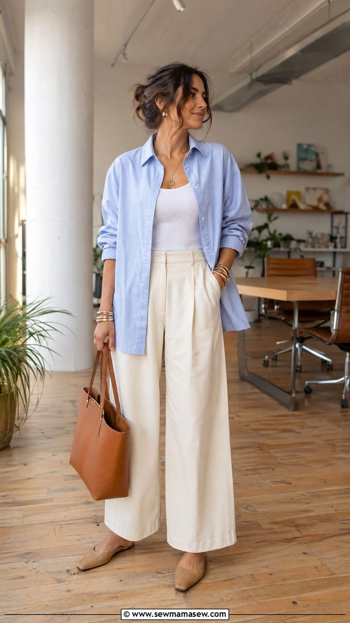 Wide Leg Pants With Oversized Shirt - 35 wide leg pants outfits inspo