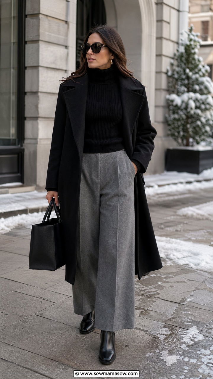 Wide Leg Pants With Polo Neck And Chelsea Boots - 35 wide leg pants outfits ideas