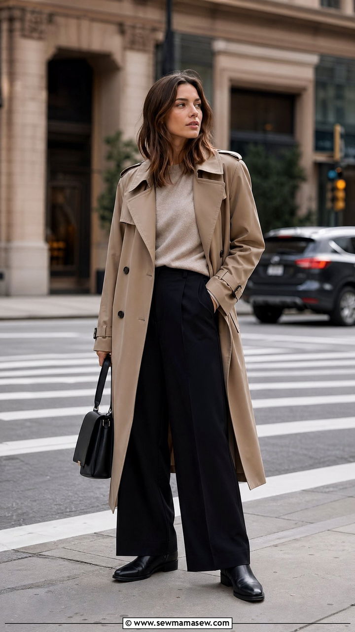 Wide Leg Pants With Trench Coat - 35 wide leg pants outfits for women