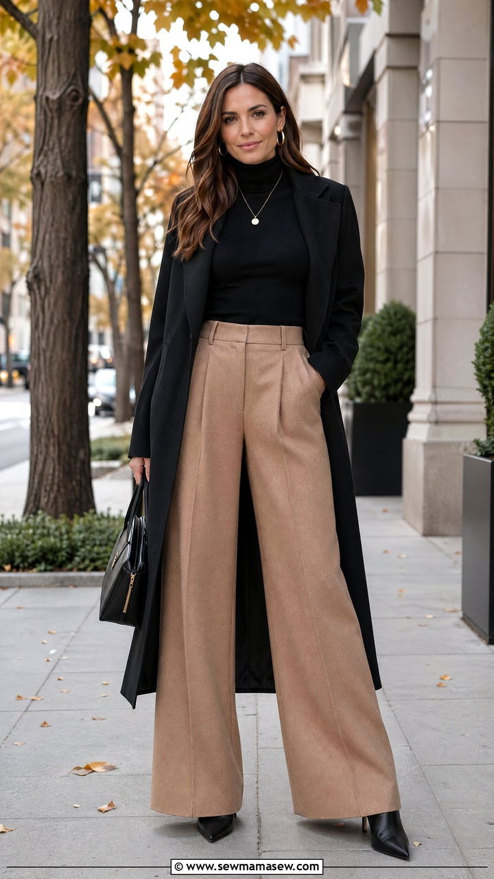 Wide Leg Pants With Turtleneck And Boots - 35 wide leg pants outfits inspo