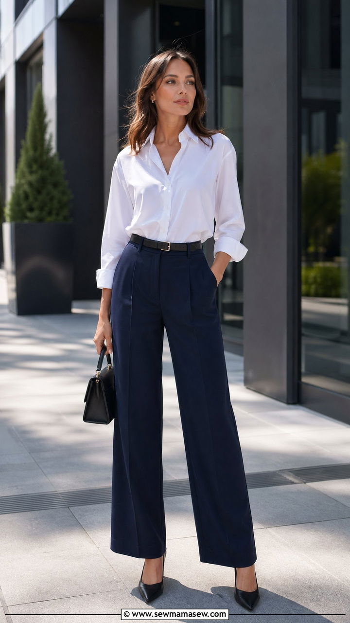 Wide Leg Pants With White Button Down Shirt - 35 wide leg pants outfits for women