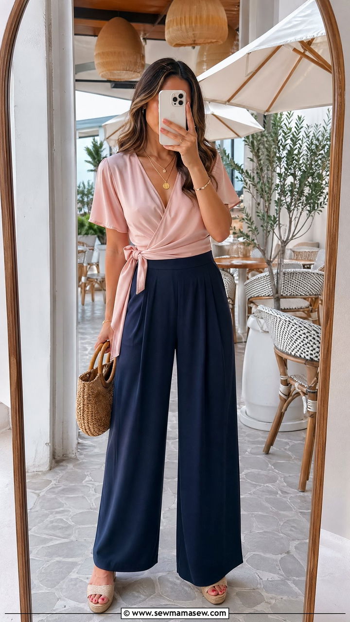 Wide Leg Pants With Wrap Top - 35 wide leg pants outfits inspo