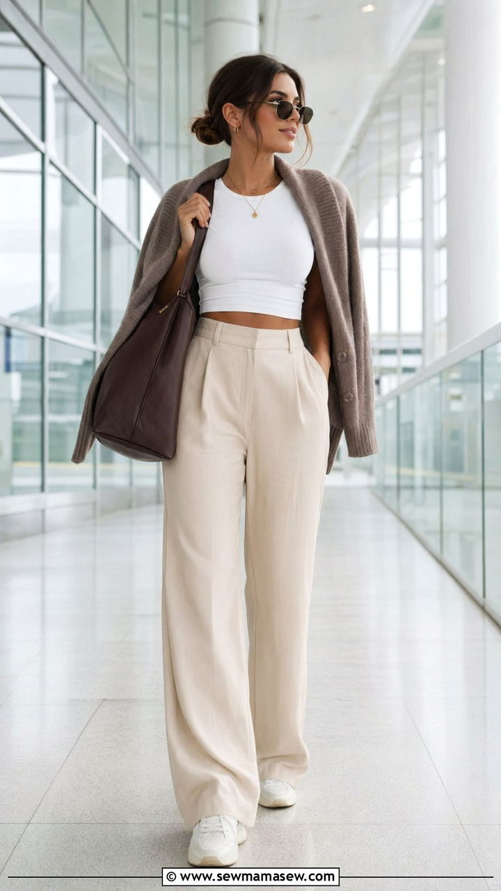 Wide Leg Pants and Crop Top Airport Outfit - 30 Airport outfit ideas warm weather destination
