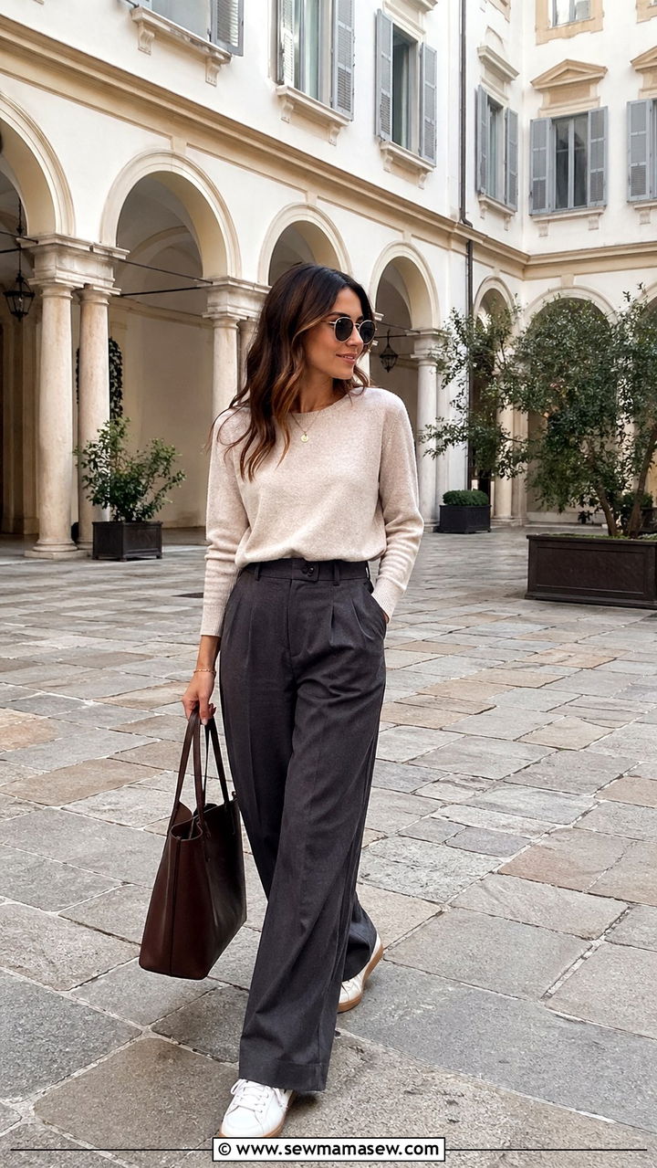 Wide Leg Pants and Lightweight Sweater Outfit Italy Spring - 30 spring italy vacation outfit ideas