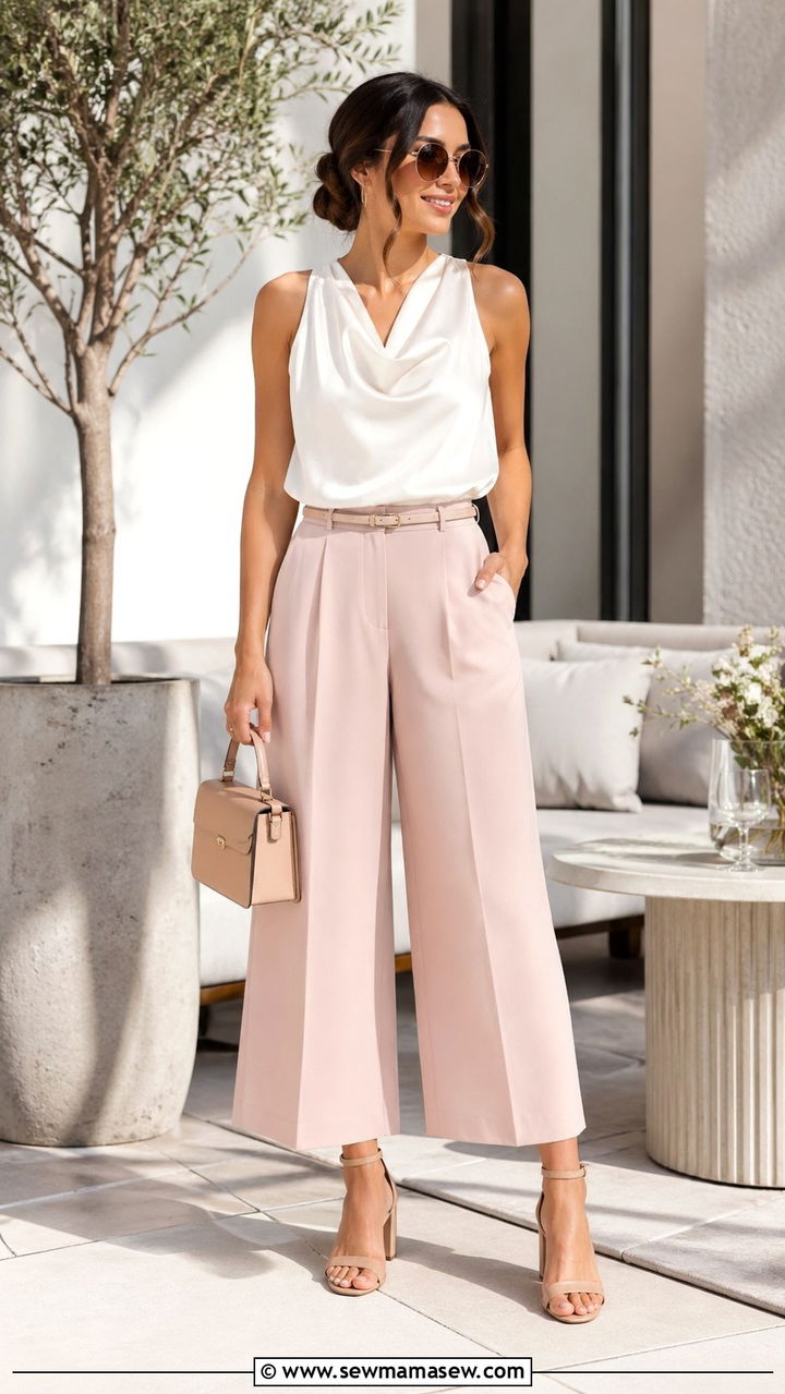 Wide Leg Pants and Sleeveless Blouse for Reunion - 30 Spring family reunion outfits