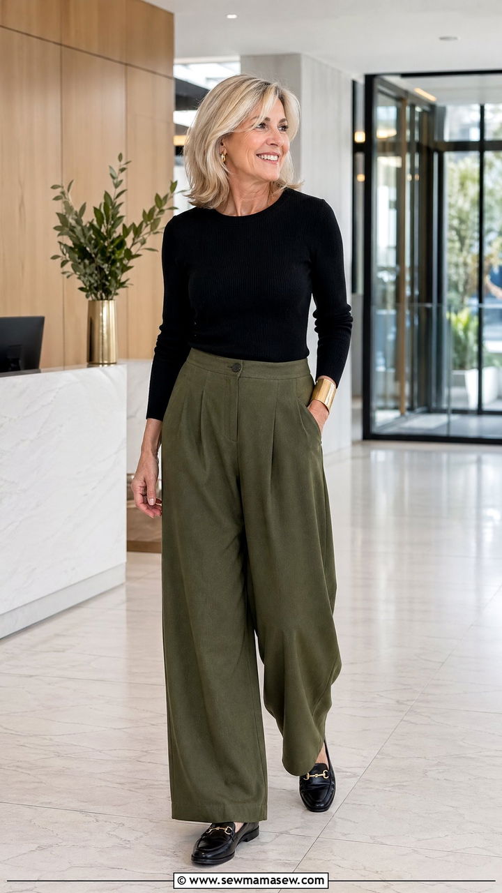 Wide Leg Pants with Fitted Knit Top - 35 spring outfit ideas for women over 50