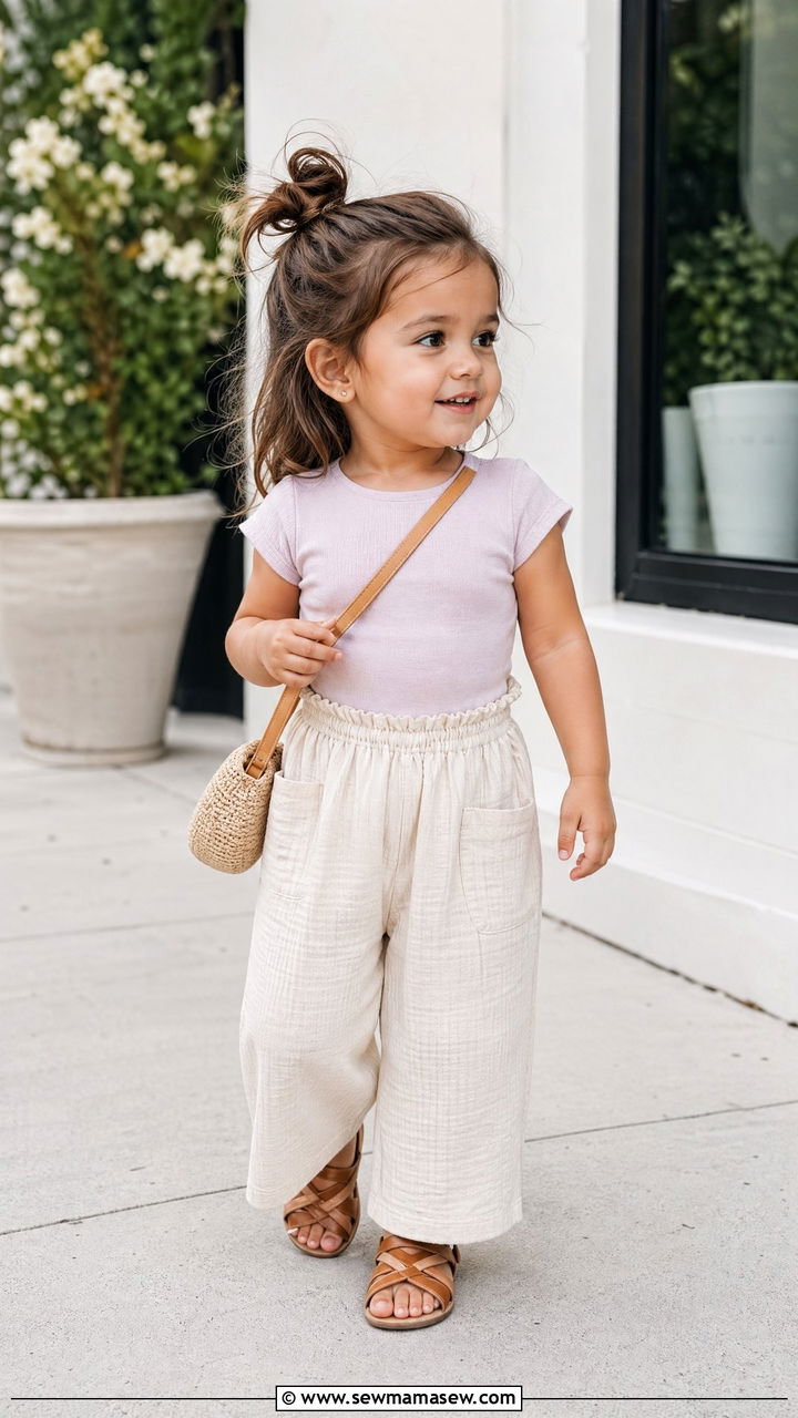Wide Leg Pants with Fitted Tee and Sandals - 35 Spring outfits for toddlers