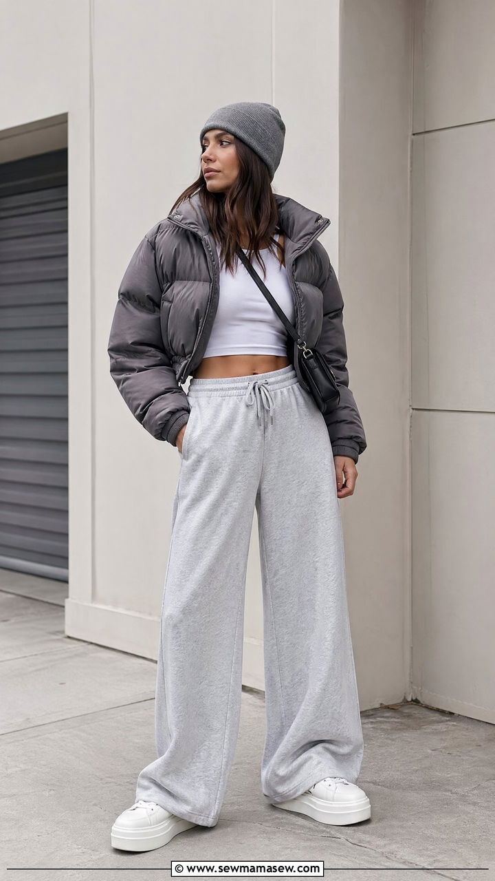 Wide Leg Sweatpants With Platform Sneakers - 35 wide leg pants outfits for women