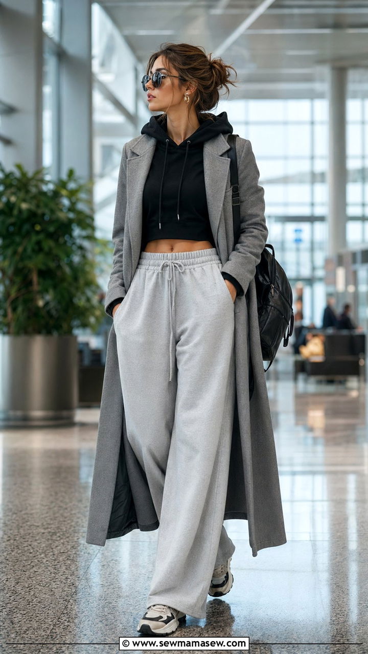 Wide Leg Sweatpants and Cropped Hoodie Airport Outfit - 30 Athleisure outfit ideas airport
