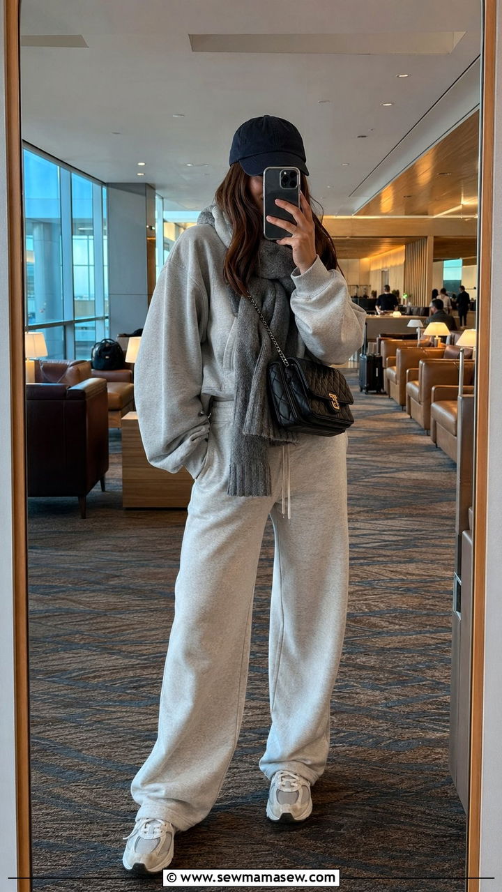 Wide Leg Sweatpants and Hoodie Airport Outfit - 30 Airport outfit ideas with wide leg pants