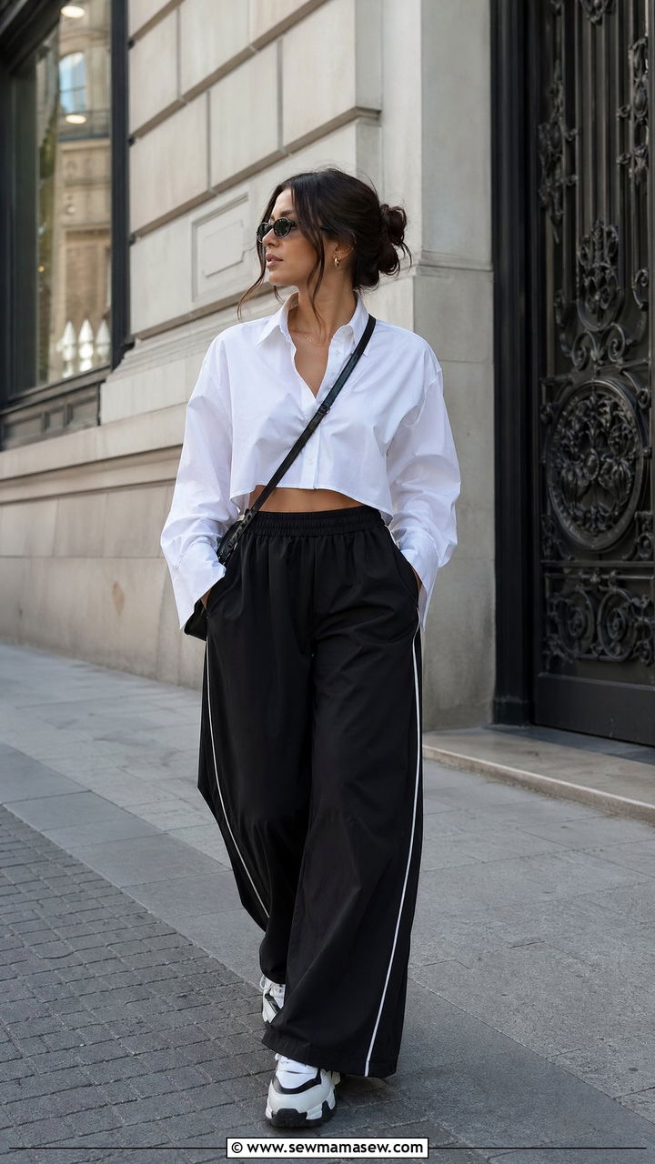 Wide Leg Track Pants With Platform Sneakers - 35 track pants outfit ideas