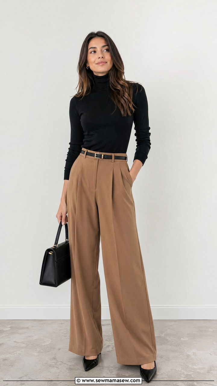 Wide Leg Trousers With A Fitted Black Turtleneck - 35 Classic business casual outfits