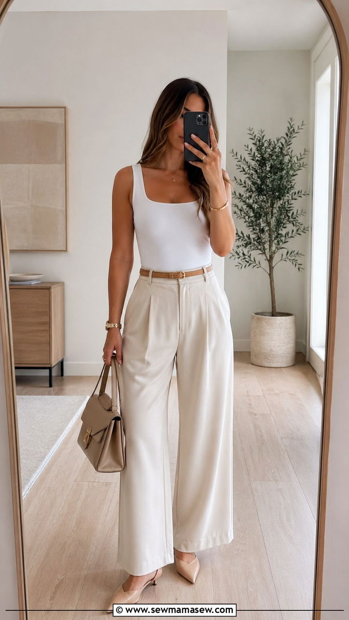 Wide Leg Trousers With A Fitted Bodysuit - 35 Elevated work outfit ideas