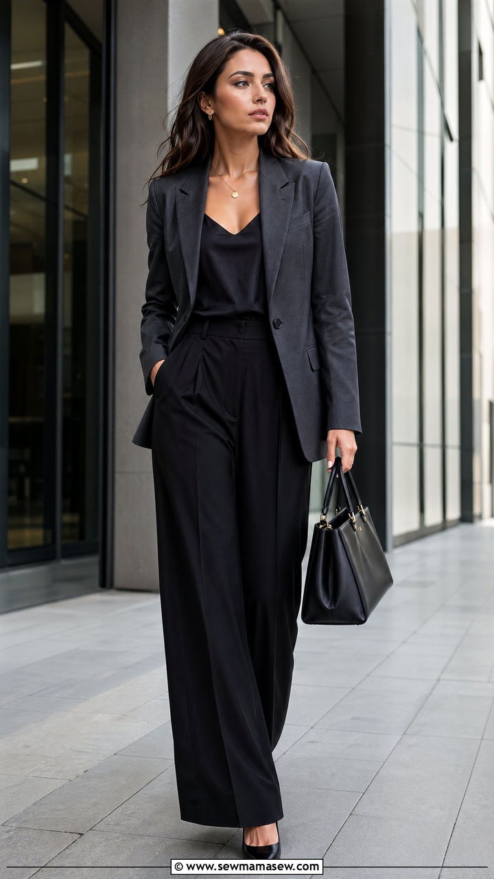 Wide Leg Trousers With Blazer And Heels - 35 wide leg pants outfits inspo