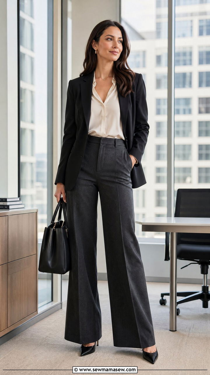 Wide Leg Trousers With Blazer For Work - 35 wide leg pants outfits ideas