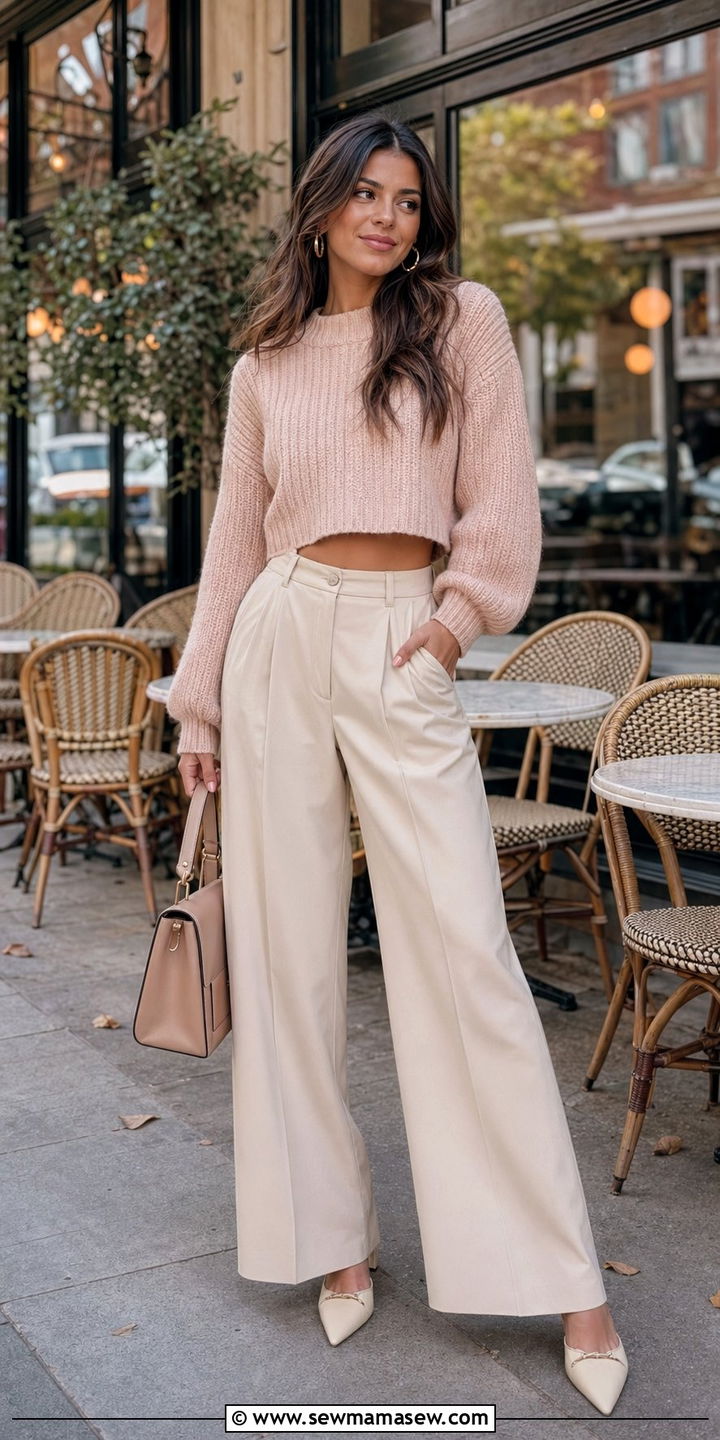 Wide Leg Trousers With Cropped Sweater - 30 What to wear to spring brunch