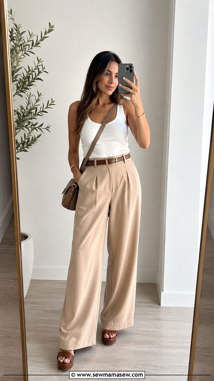 Wide Leg Trousers With Fitted Tank And Platform Sandals - 30 Spring closet must haves